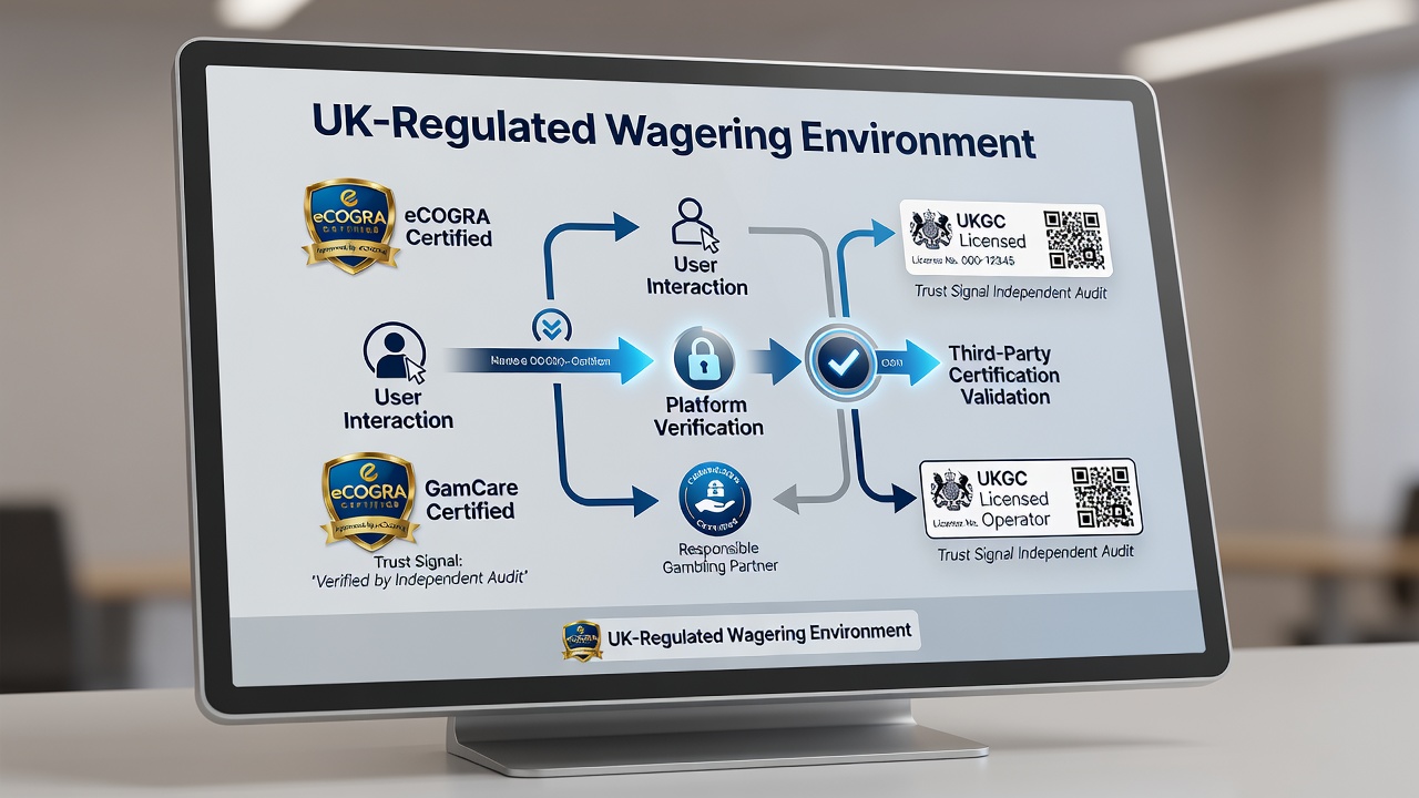 Audit documentation and certification logos integrated into wagering site trust sections